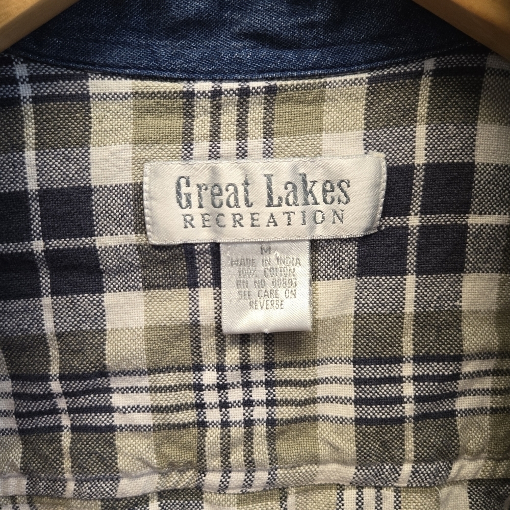 Vintage Medium Great Lakes Recreation Plaid Denim Button Cotton Shirt - Picture 4 of 6